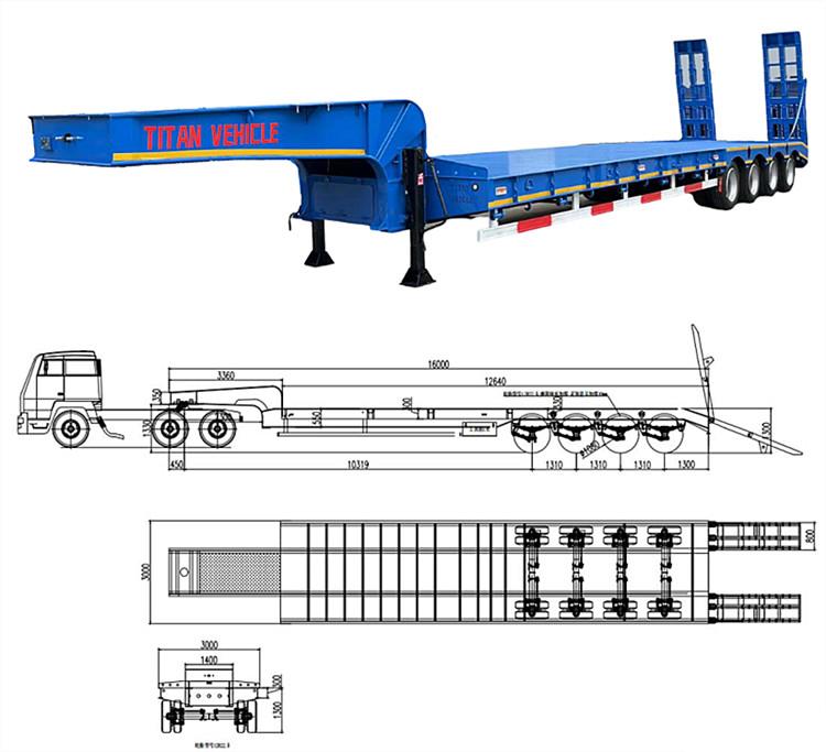 4 Axle 100 Ton Lowbed Truck Trailer for Sale